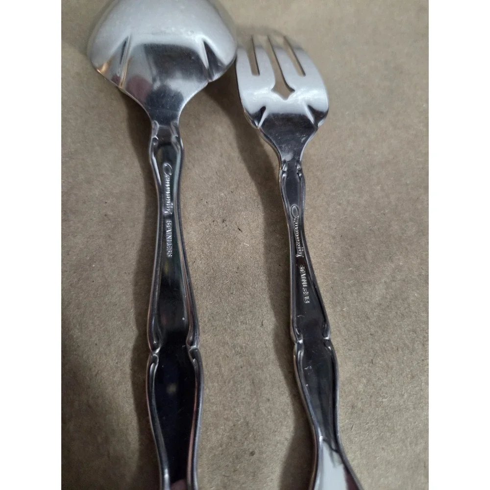 Oneida Community Cantata Stainless‎ 2pc Serving Spoon Salad Fork Flatware